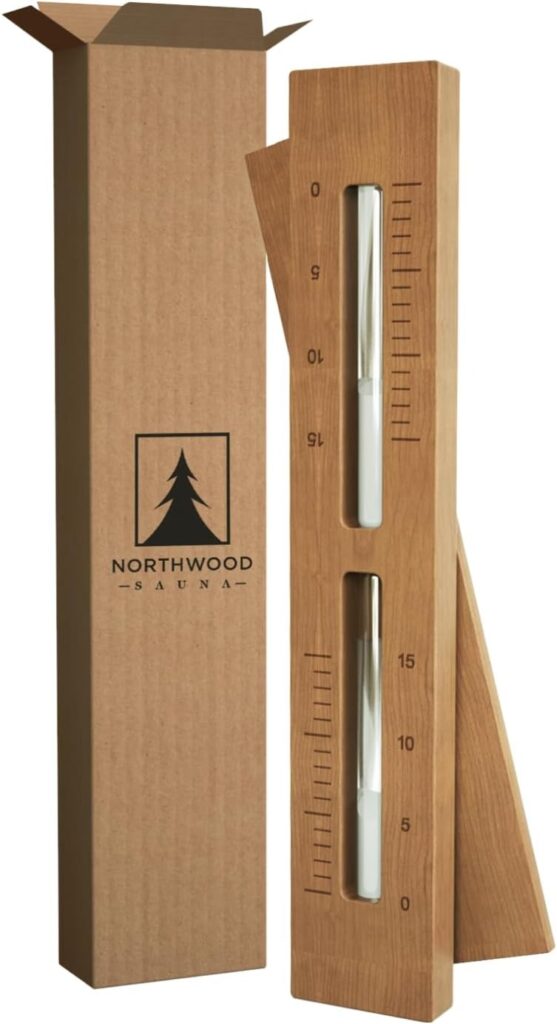 サウナサンドタイマー - カナダ レッドシダーウッド 壁掛け式回転15分砂時計