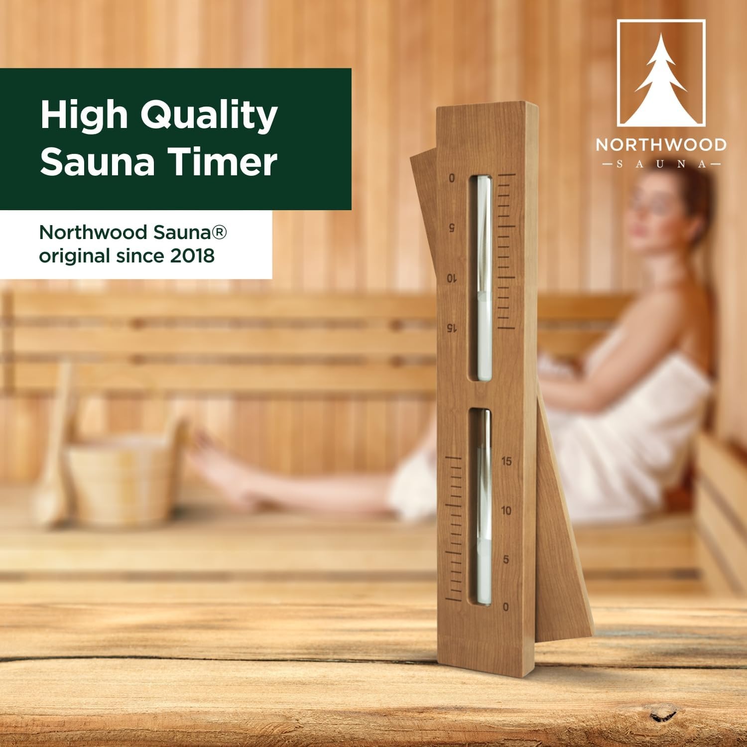 サウナサンドタイマー - カナダ レッドシダーウッド 壁掛け式回転15分砂時計