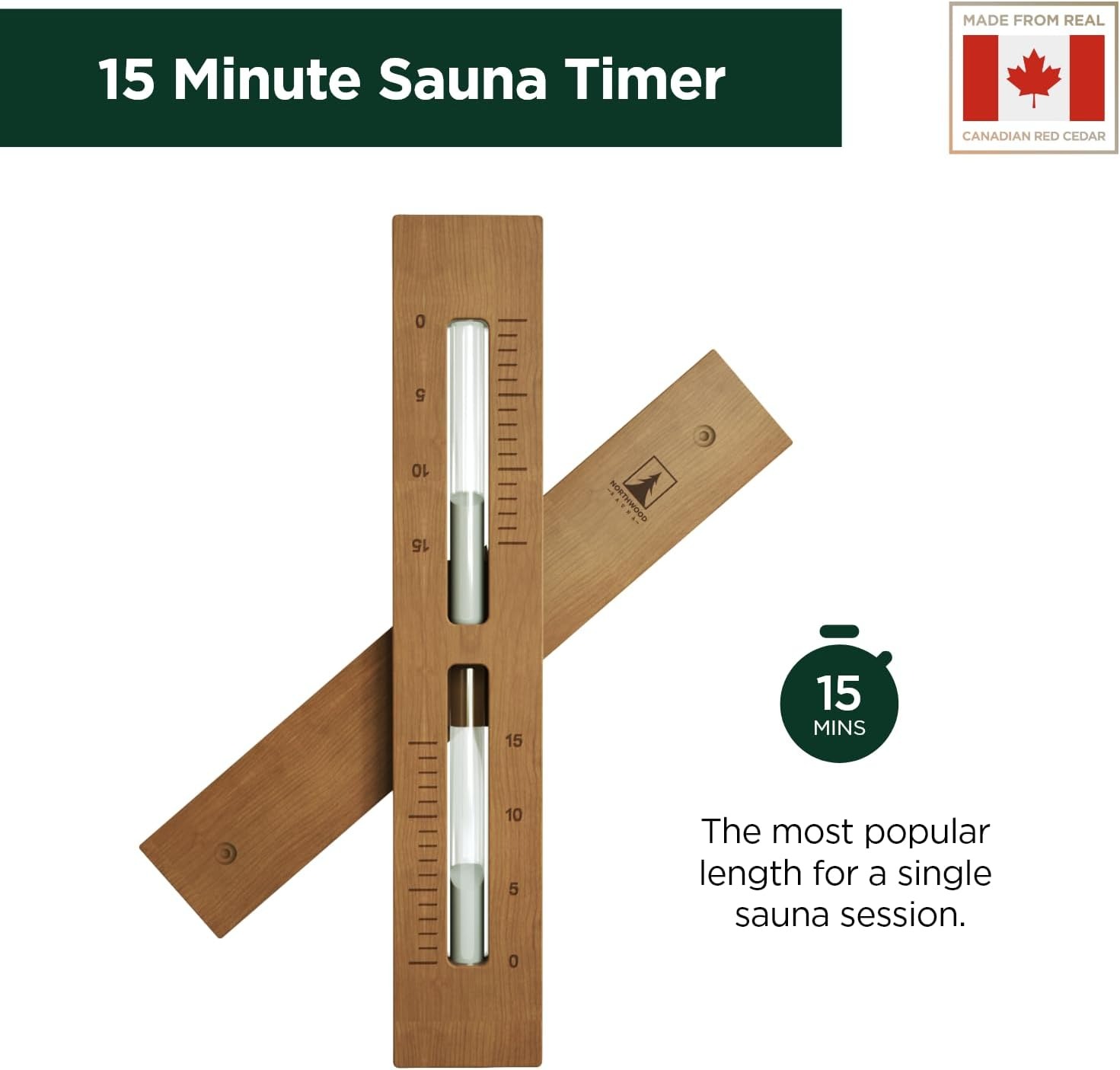 サウナサンドタイマー - カナダ レッドシダーウッド 壁掛け式回転15分砂時計