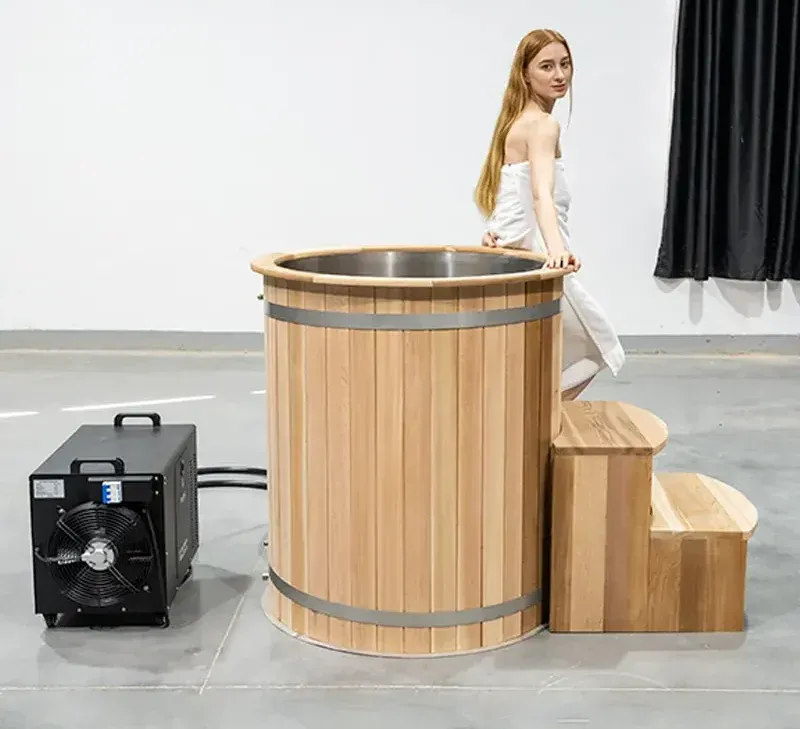 レッドシダー水風呂 ステンレス 深さ1m チラー配管付