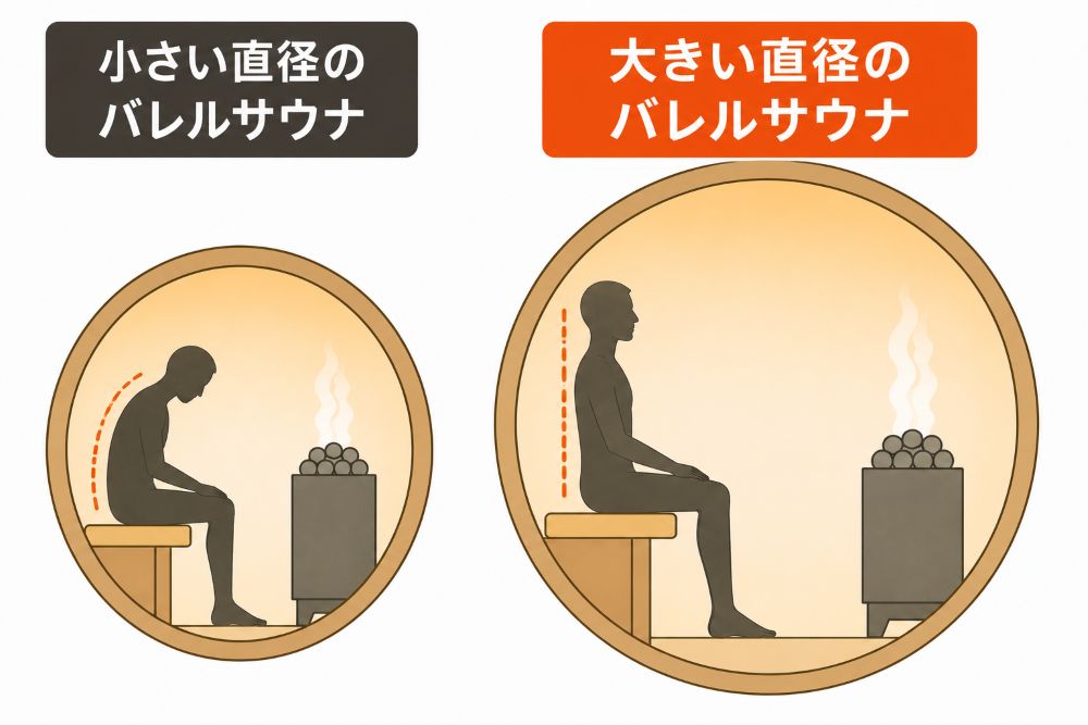 バレルサウナ 直径 座りやすさ比較