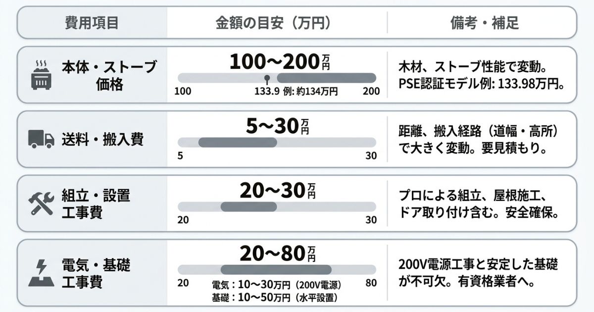 4名用バレルサウナ導入にかかる費用の内訳