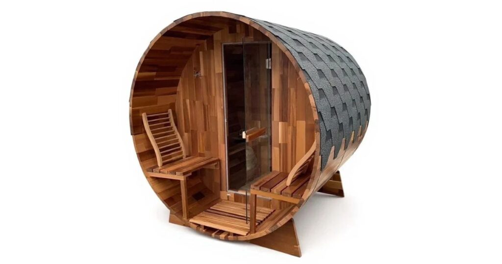 Red Cedar Sauna SISU 入口ベンチ付き2人用バレルサウナ
